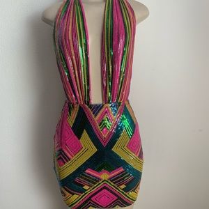 Multicolored Haltered Party Dress